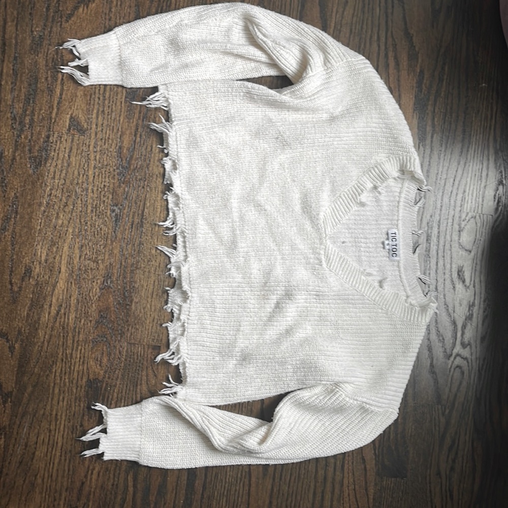 White fringe sweater